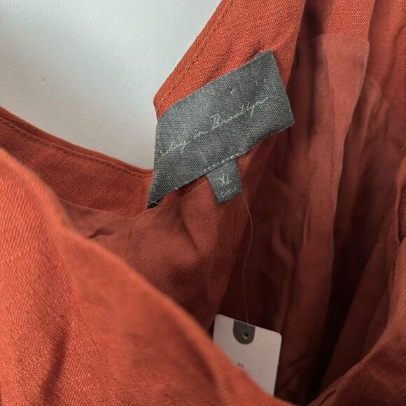 Anthropologie Sunday in Brooklyn Rust Linen Blend One Shoulder Blouse Size: XL - Picture 4 of 6
